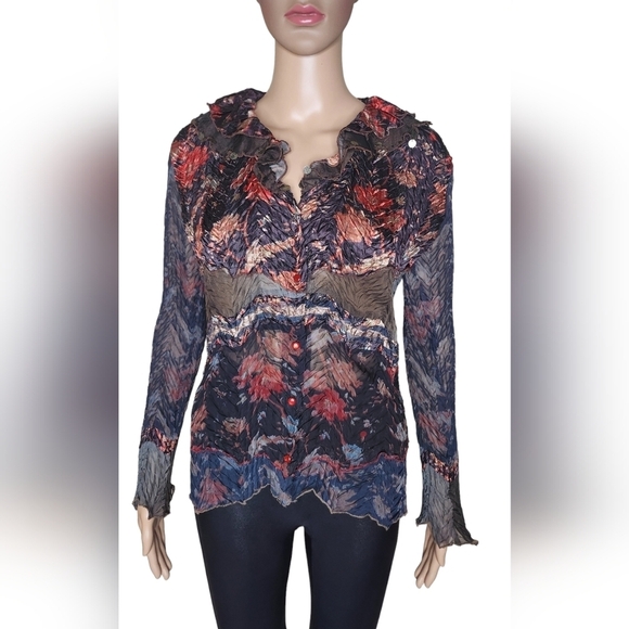 Alberto Makali women's Gothic witchy crinkled ruffle cottagecore blouse S - Picture 1 of 7